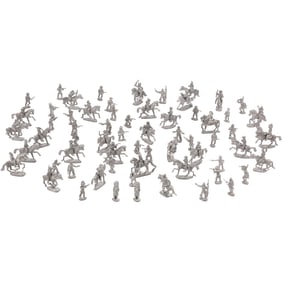 Assorted Grouping of Cast Metal Miniature Toy Cowboys and Indians on Horseback 1 in. x 2 in.