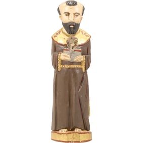 Carved Wooden Statue of Saint Francis of Assisi in original Patina 18 in. height