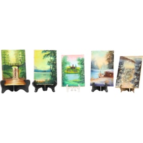4 Assorted Small Oil on Board Paintings, Various Landscapes, Russian Artist on Verso