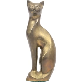 Vintage Brass Siamese Cat Figure Sculpture 12 inches height x 4.5 in. wide, Original Patina