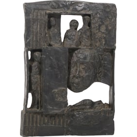 Signed William Meyerowitz, Modernist Sculpture 1969 Ziamonon Figures In Windows in Cast