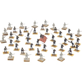 Group Lot of Cast Metal Miniature American Infantry Soldiers, Some Painted, Some Natural Cast