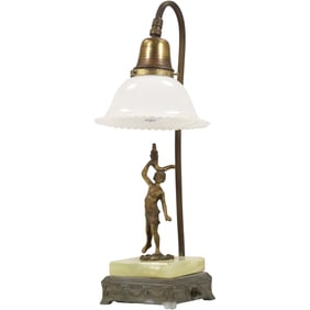 Neo Classical Metal Figural Piano Lamp with White Glass Shade 17.5 inches height