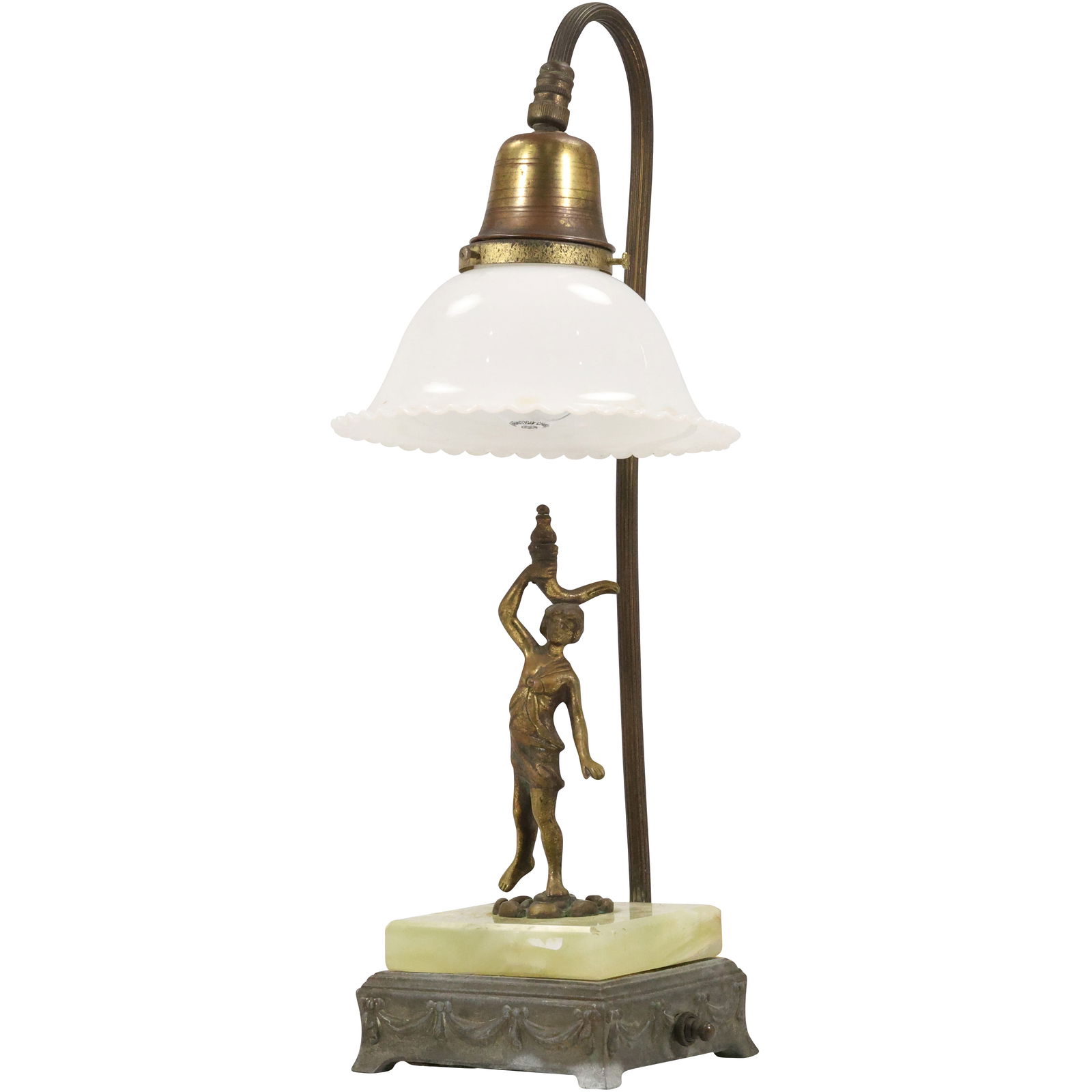 Neo Classical Metal Figural Piano Lamp with White Glass Shade 17.5 inches height (1 of 20)