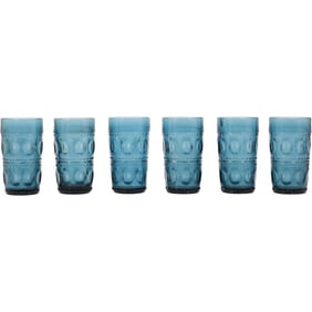 Set of 6 Indiana Glass Kings Crown Thumbprint Colonial Blue Tumbler Drinking Glasses.