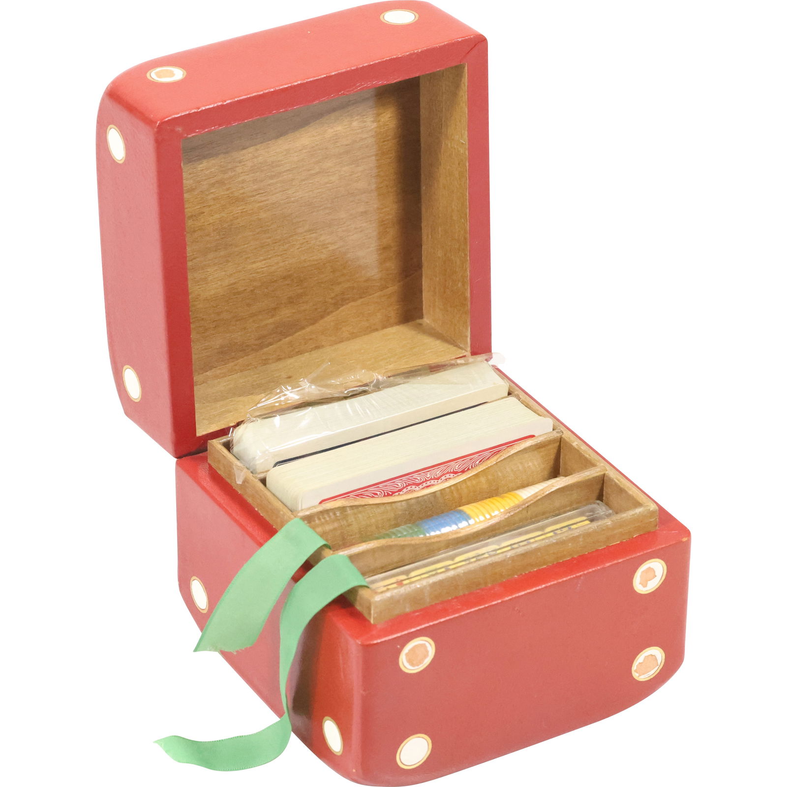Vintage DICE Box Container Holding 2 Decks of Playing Cards, Poker Chips and Dice; Italy (1 of 18)