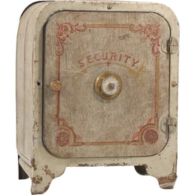 Vintage "Security" Toy Safe, Tin and Wood; 12 in. height x 9 in. wide