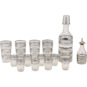 14 Piece 1930s/40s Philco Radiobar Set , Vermouth Decanter, Drinking Liquor Glasses