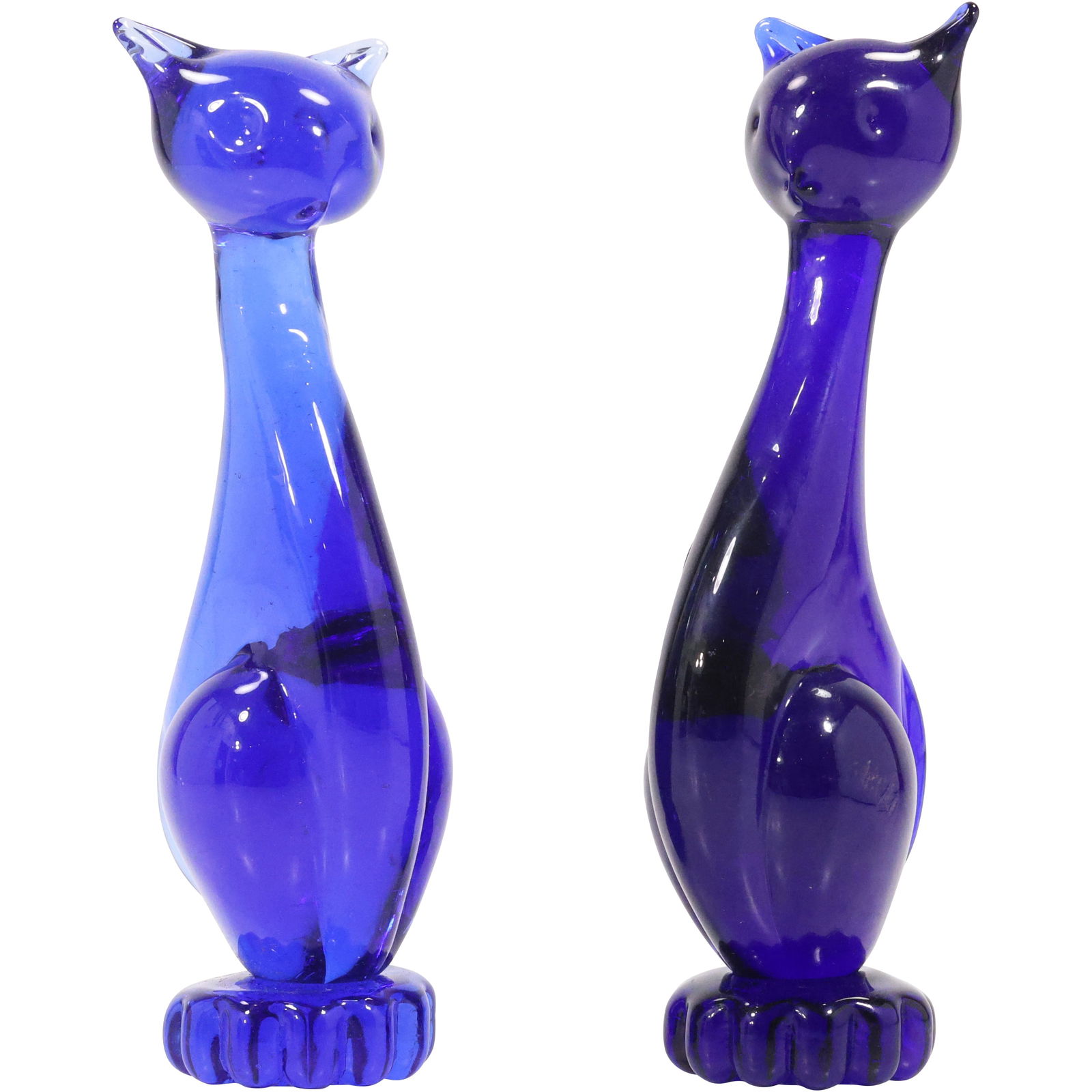 2 MURANO Art Glass Cobalt Blue CAT Figure Statues 9 inches height (1 of 19)