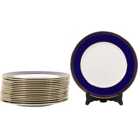 Set 16 SPODE Fine Porcelain Dinner Service Plates with Cobalt & Gold Border 10.25 in. dia.