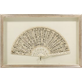 Victorian White Lace Hand Fan Mounted in a Shadow Box Display Frame 12.5 in. x 19 in.