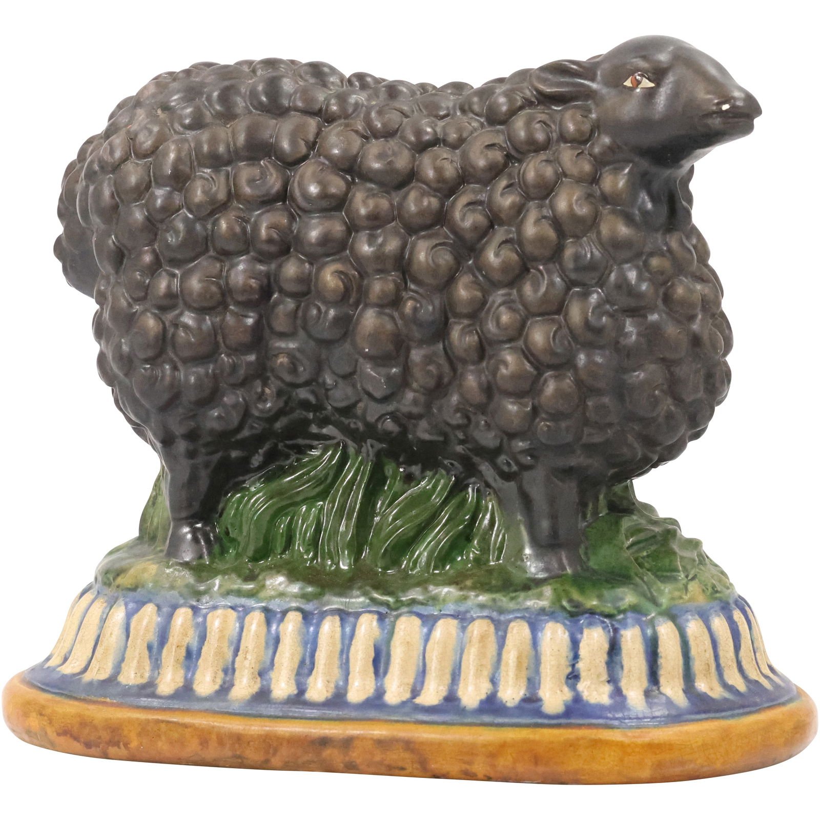 Vintage Majolica Style Large Farmhouse Black Sheep Ceramic Pottery Figurine 9.5 in. x 11 in. (1 of 14)