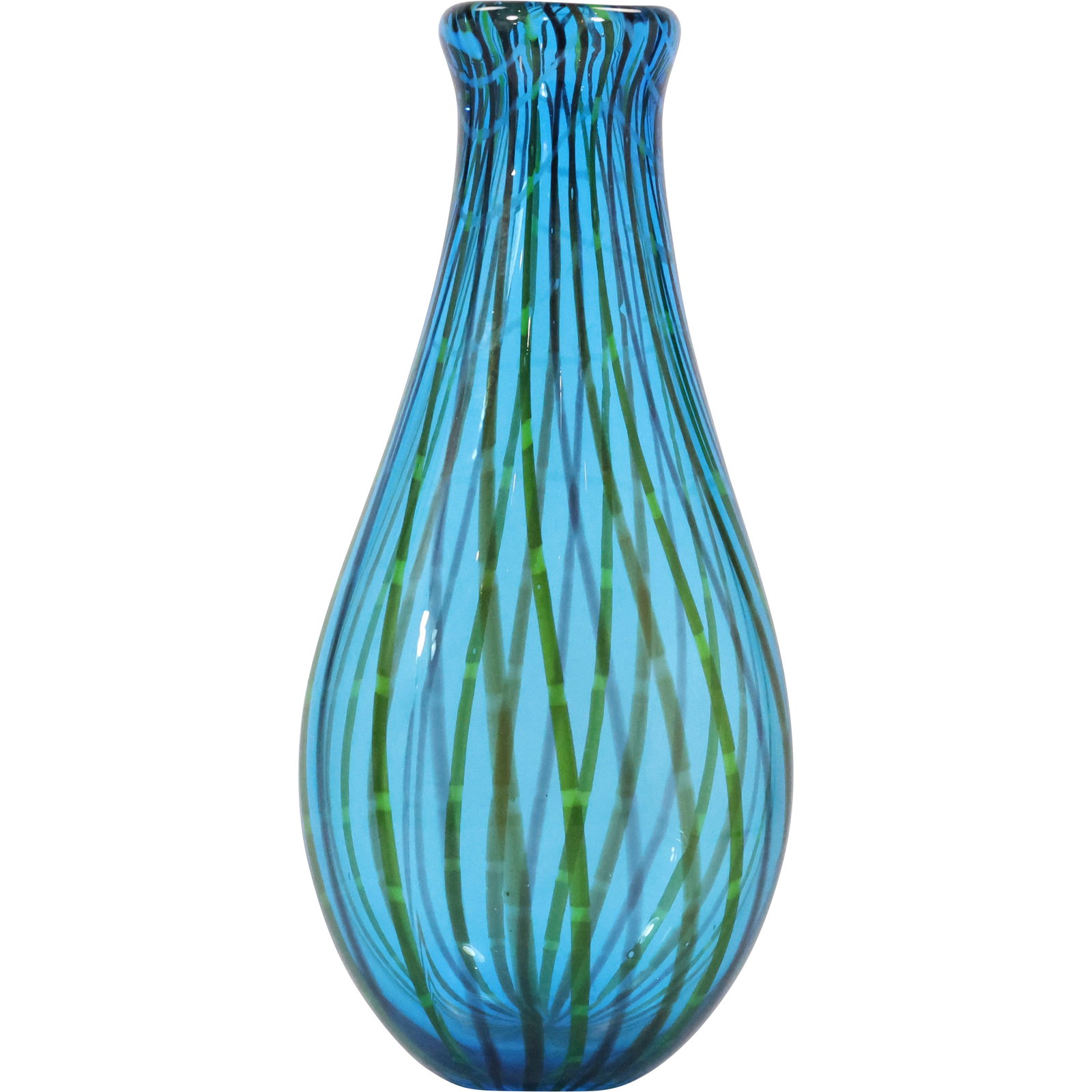 Murano Tall Blue Glass Vase with Criss-Cross Vertical Lines Pattern 14 inches height x 7 in. wide (1 of 11)