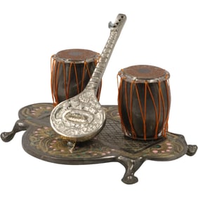 Unique Brass Tabla Guitar Table Decoration, Brass Sitar Tabla Dugi Set 4 in. x 6 in.