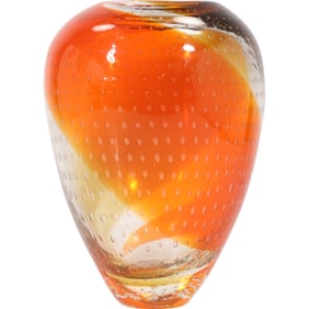 Vintage Murano Art Glass Vase Amberina Color and a Controlled Bubble (Bullicante) effect 10 in. h.