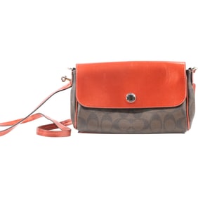 Red and Brown Signature COACH Cross-Over Hand Bag 5.5 in. x 9.5 in.