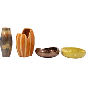 4 Assorted Mid-Century Modern Art Pottery and Ceramic 2 Vases, 2 Bowls - SEE PICTURES