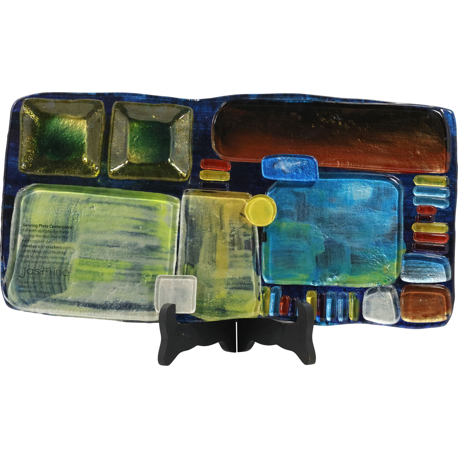 Jasmine Abstract Colored Glass Serving Platter 16 inches length x 8 inches wide (1 of 19)