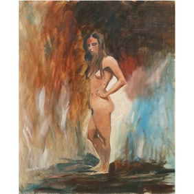 Vintage Oil on Board Painting Standing Nude Woman Posing, Unsigned