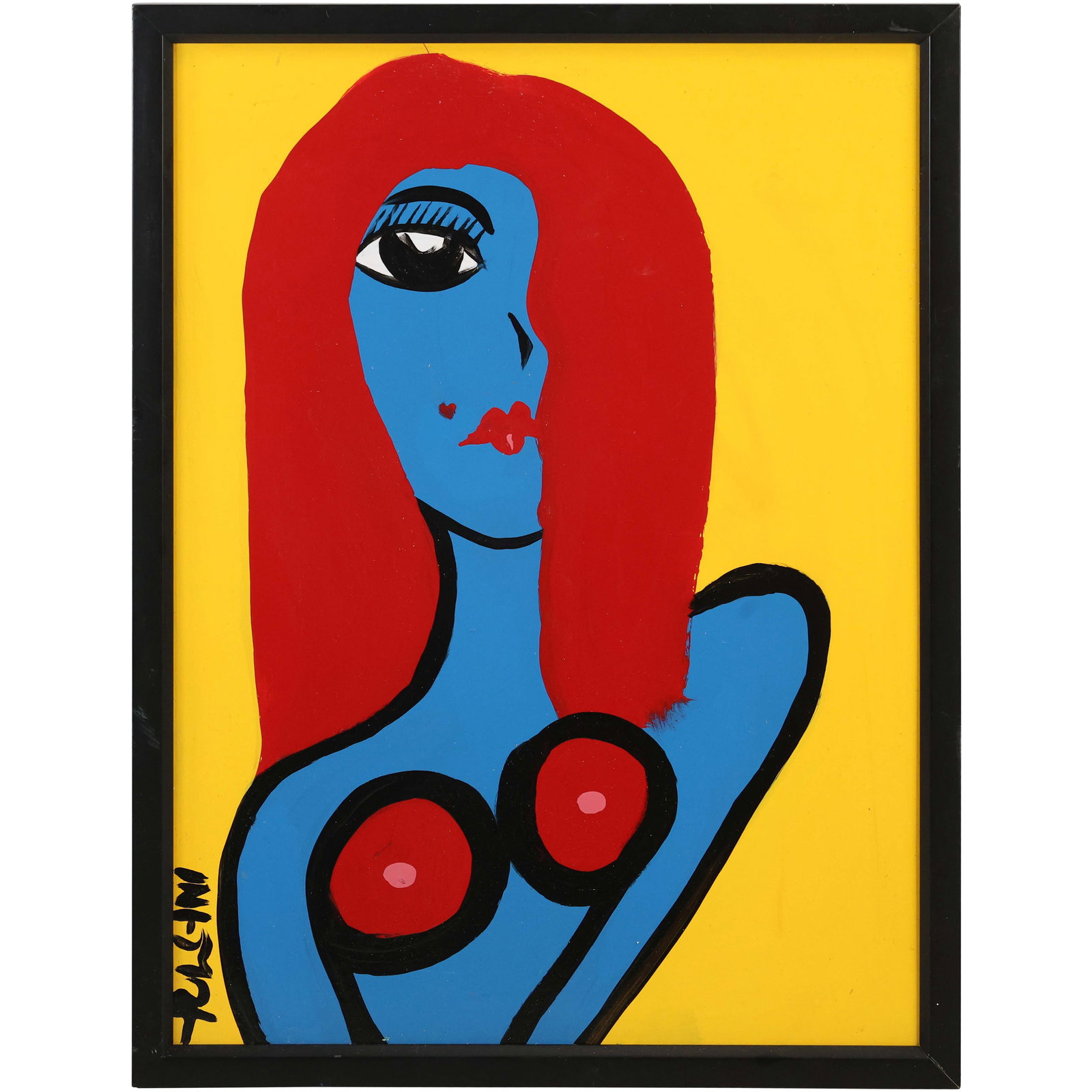 Thomas Pulgini, American, Pop-Art Abstract Oil on Board Painting, Blue Woman Red Hair Portrait: Thomas Pulgini, American, Pop-Art Abstract Oil on Board Painting, Blue Woman Red Hair Portrait. Signed, Framed. Well Listed American Artist. size: 16.5 x 23 outside of frame 18.75 x 24.75 ; ASKart: Th