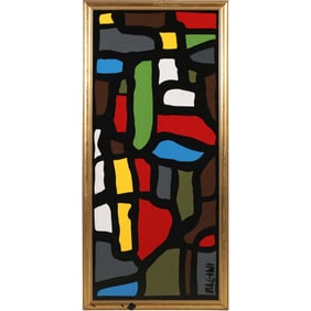 Thomas Pulgini, American, Pop-Art Abstract Oil on Board Painting Composition Colorful Shapes