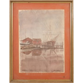 Paul N. Norton (1909-1984), "Misty Morn at Mystic" Watercolor Painting, Signed, Framed