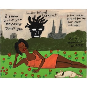 SAMO / Jean Michel Basquiat, attributed to, "Love and Be Loved" Oil Painting on Canvas