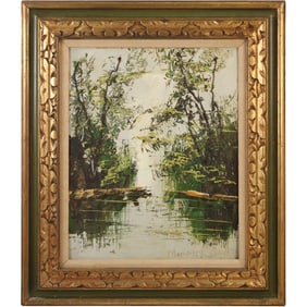 Morris Katz 1971, Jewish - American, Acrylic Painting, Lake Scene in The Catskills