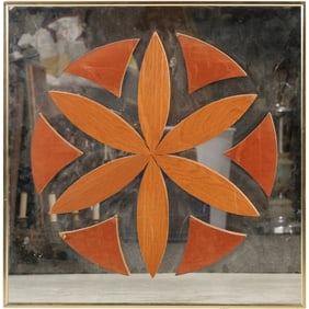 Mid-Century Modern Mirrored Wall Art with a Central Floral Design in Wood 24 in. x 24 in.