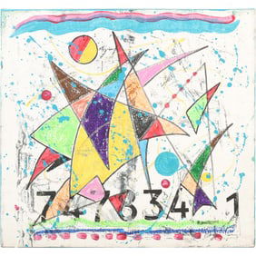 GEORGE COTTEN, American, Abstract with Numbers Oil on Canvas Painting, Signed