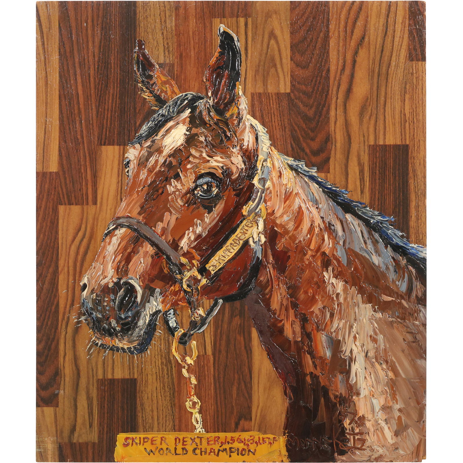 Morris Katz 1978, Jewish-American, Acrylic Painting Portrait of Champion Horse "Skiper Dexter": Morris Katz 1978, Jewish-American, Acrylic Painting Portrait of Champion Horse "Skiper Dexter". Well Listed Artist. size: 20 x 24 ; ASKart: Morris Katz (born Moshe Katz on March 5, 1932 in Galicia, Po
