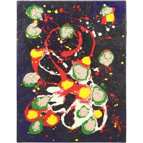 Signed Jung, Oil on Canvas Painting ABSTRACT "Explosion of Colours" 20 in. x 17.5 in.