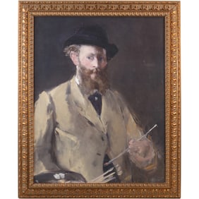 After Édouard Manet's Self-Portrait with Palette, 20th C. Oil on Canvas Painting Framed