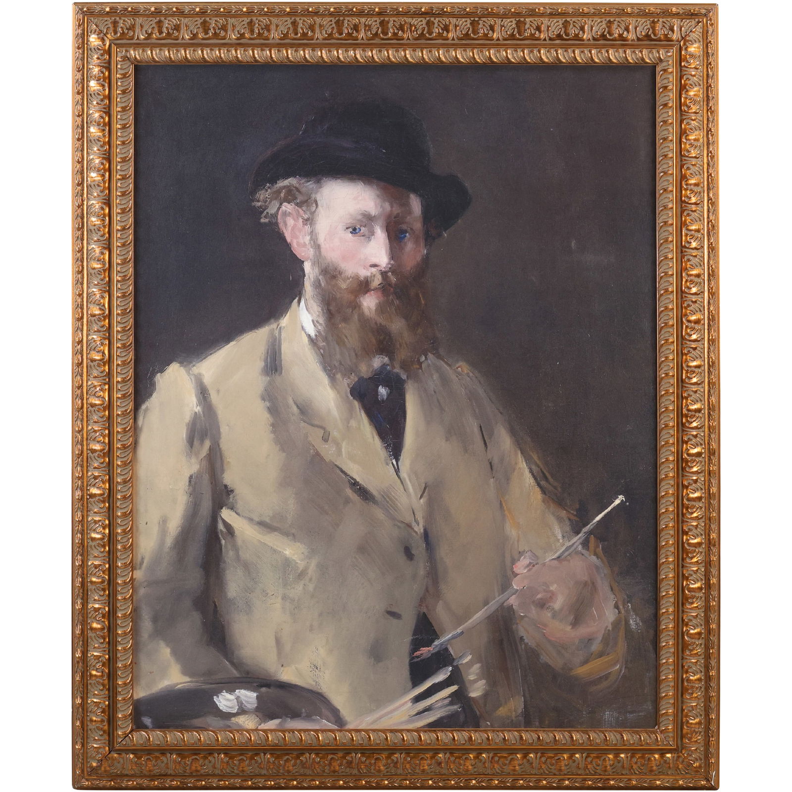 After Édouard Manet's Self-Portrait with Palette, 20th C. Oil on Canvas Painting Framed (1 of 13)