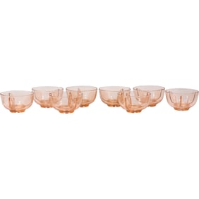Set of 8 Fostoria Fairfax Rose Pink Glass Ice Bowls or Icers, 2.75 in. height x 5 in. diameter