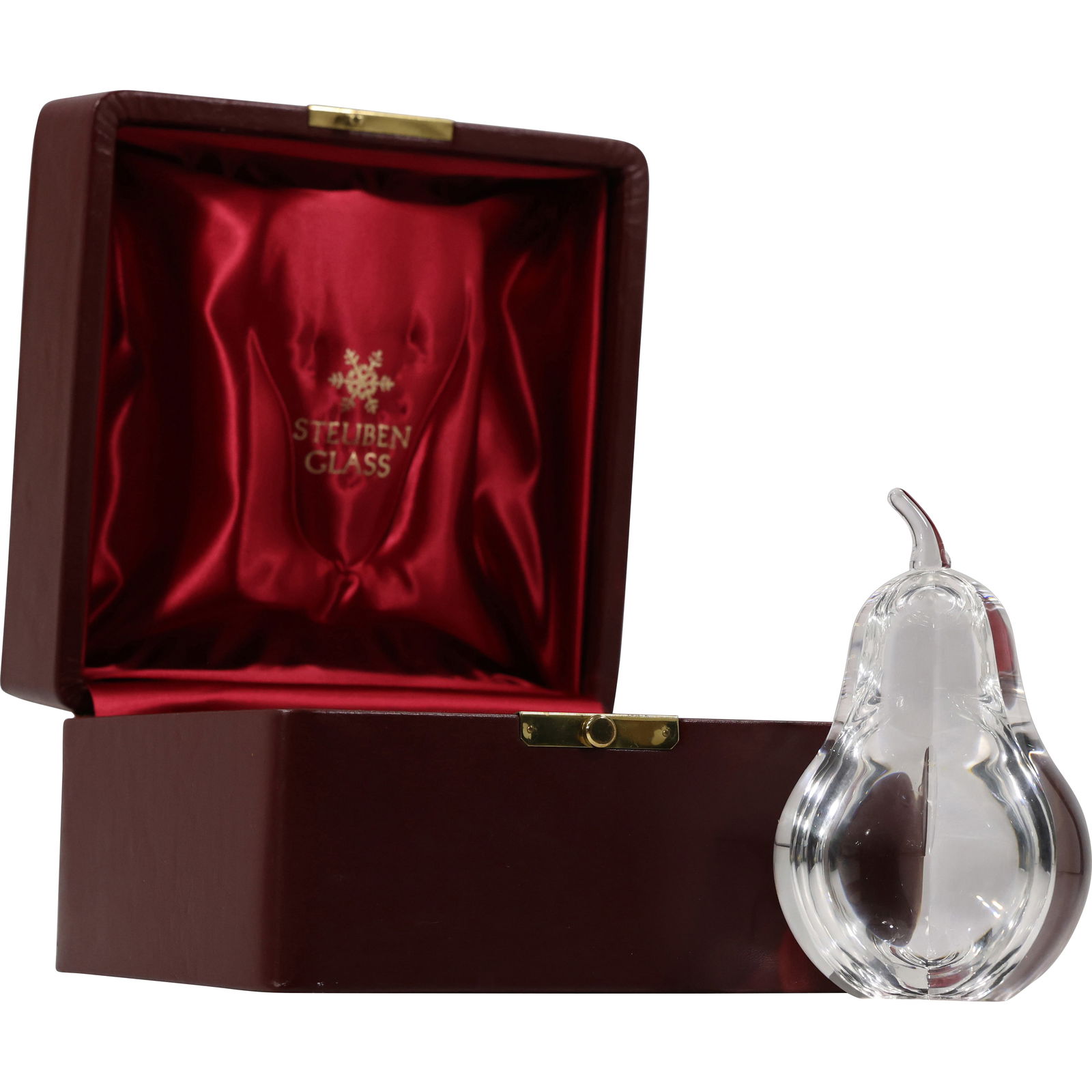 Steuben Art Glass Partridge in a Pear Tree Ornament by Lloyd Atkins, Original Presentation Box (1 of 8)