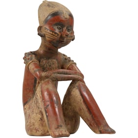 Pre-Columbian Nayarit Seated Figure, likely of the "Chinesco" style. Redware Pottery Clay 17 in. h.