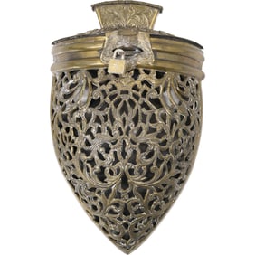 Antique Italian Brass Wall Hanging Offering Box, 11.5 in. x 7 in.
