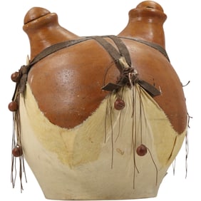 Tarahumara Raramuri Red Clay Pot Water Vessel with Leather Straps 14 in. height x 13 in. wide