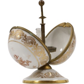 Goumot Labesse Porcelain French LIMOGES Mechanical EGG Perfume Scent Caddy