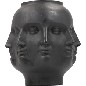 Black Fornasetti Adler style Perpetual Head Face Vase in Hard Composition Casting 9.75 in. x 8 in.