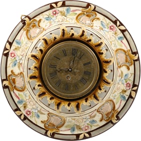 Antique Majolica Raffaellesco Italian Design Ceramic Pottery Wall Clock 15 inches diameter