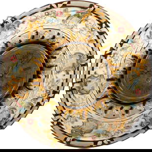 Antique Majolica Raffaellesco Italian Design Ceramic Pottery Wall Clock 15 inches diameter: Majolica ceramic wall clock, specifically one with the Raffaellesco design, often associated with Deruta, Italy. size: 15 w 4.5 d