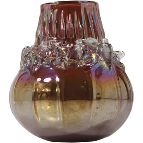 Signed TAYLOR BACKES Art Glass Iridescent Sculptured Glass Vase 8 in. height x 7 in. wide