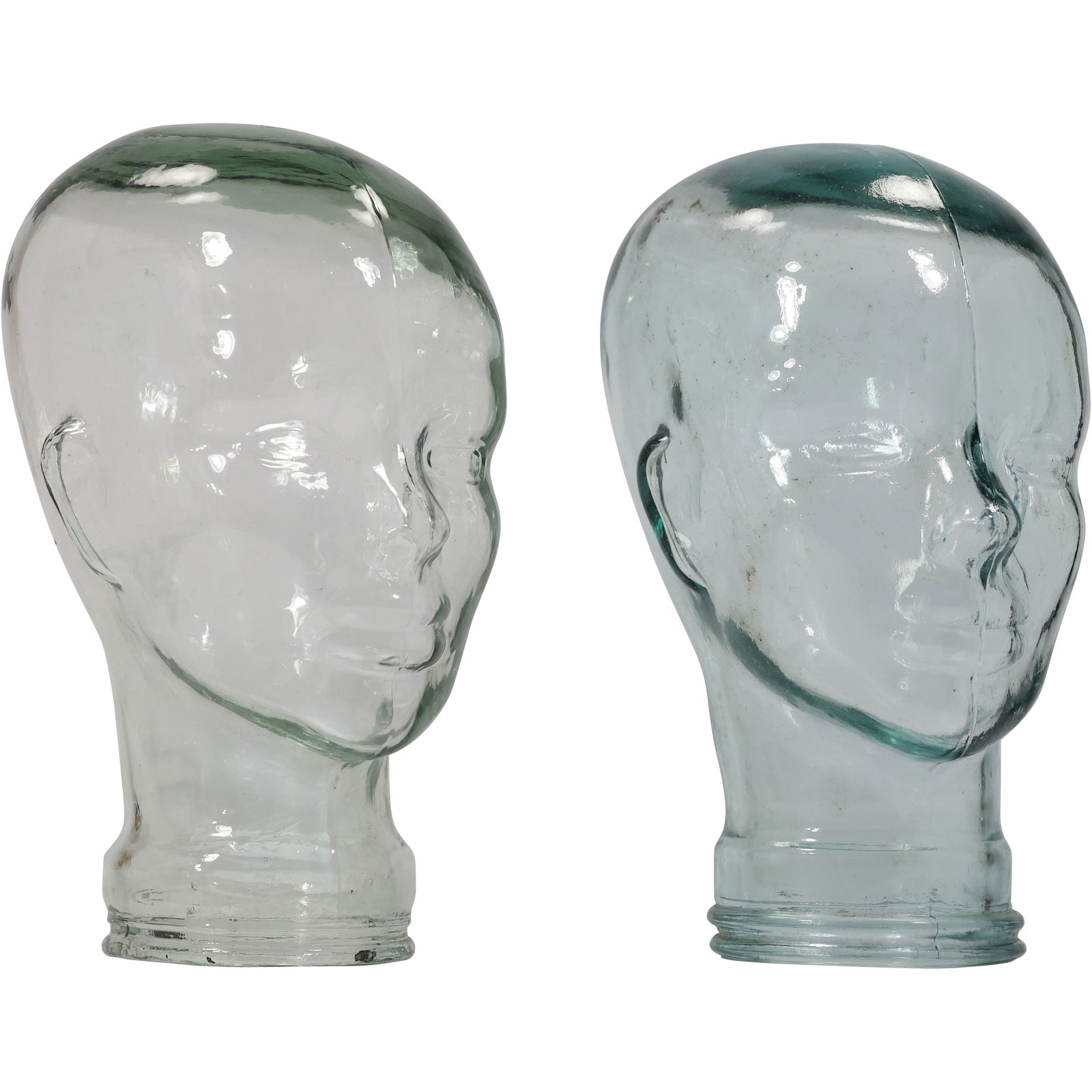 2 Vintage Glass Mannequin Display Heads in Pale Green Color 11.5 in. height x 8 in. wide (1 of 11)