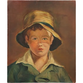 Rita Harowitz, Vintage Oil on Board Painting, Young Boy Wearing a Hat