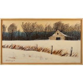 Signed Winger, Fine 20th C. Oil on Canvas Painting Countryside Landscape with Barn, Framed