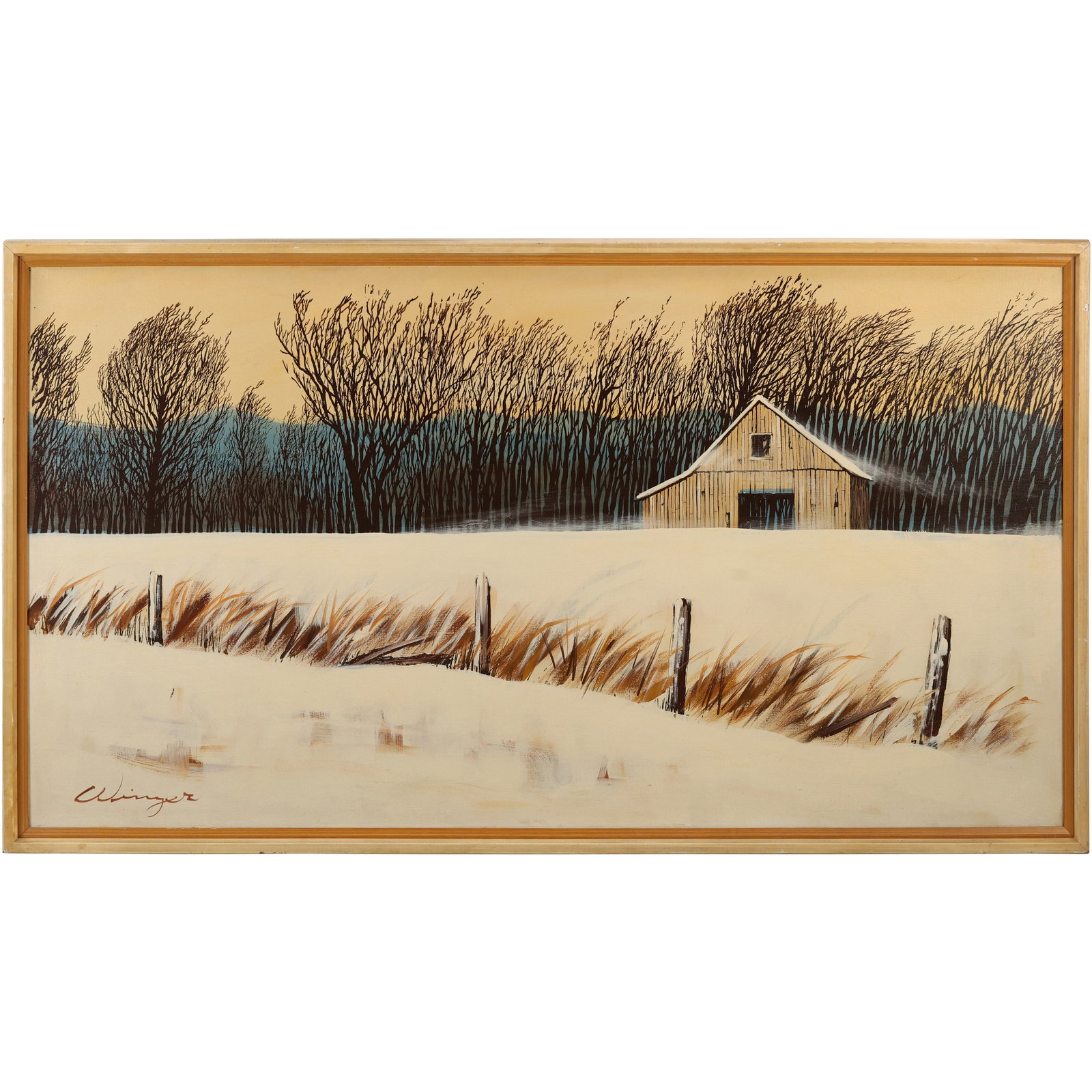 Signed Winger, Fine 20th C. Oil on Canvas Painting Countryside Landscape with Barn, Framed (1 of 19)