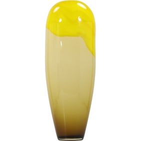 Tall Yellow Art Glass Vase 18.25 inches height x 6 in. wide, Mid-Century Modern