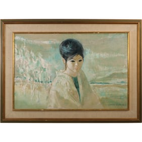 Nathan Wasserberger [1928-2012 NY / Poland] Titled "Oriental Girl"  Oil on Canvas Painting